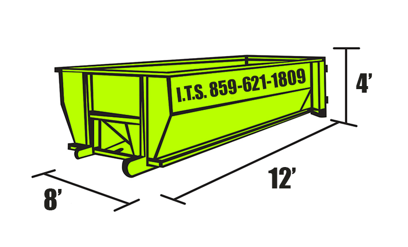 Illustrated graphic of a 10 Cubic Yard Dumpster with Dimensions