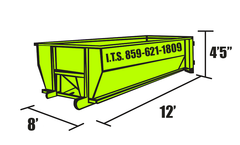 Illustrated graphic of a 12 Cubic Yard Dumpster with Dimensions