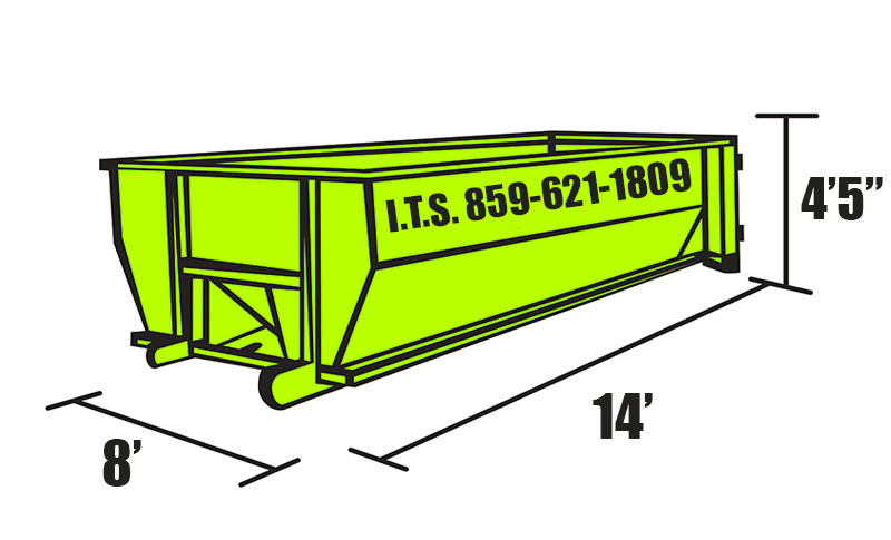 Illustrated graphic of a 15 Cubic Yard Dumpster with Dimensions