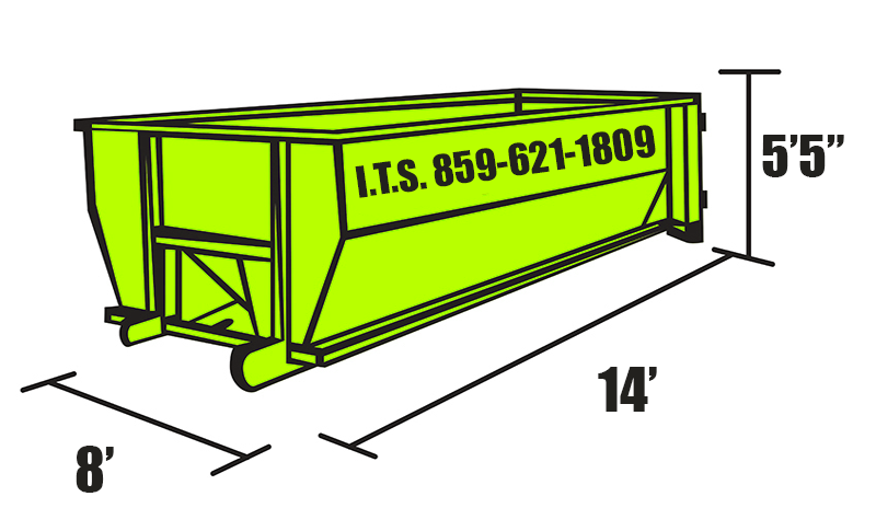 Illustrated graphic of a 18 Cubic Yard Dumpster with Dimensions