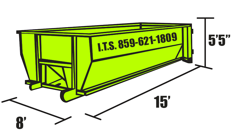 Illustrated graphic of a 20 Cubic Yard Dumpster with Dimensions